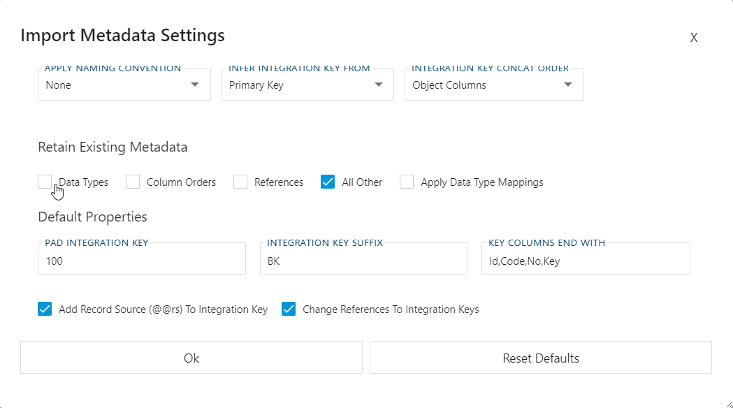 Import Metadata Settings