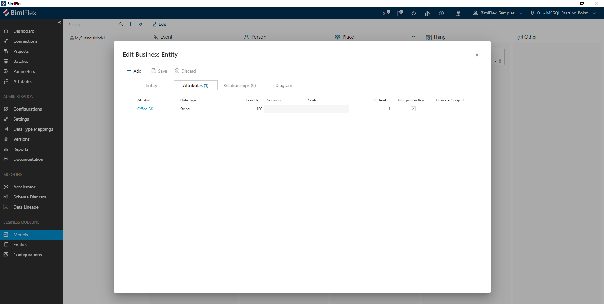 Viewing the Business Attributes for a Business Entity