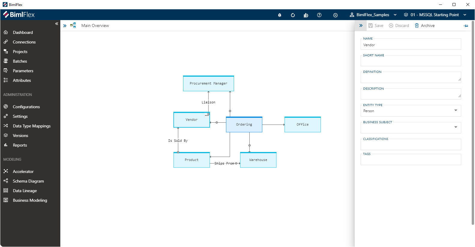 Editing Business Entities from the Business Model Diagram