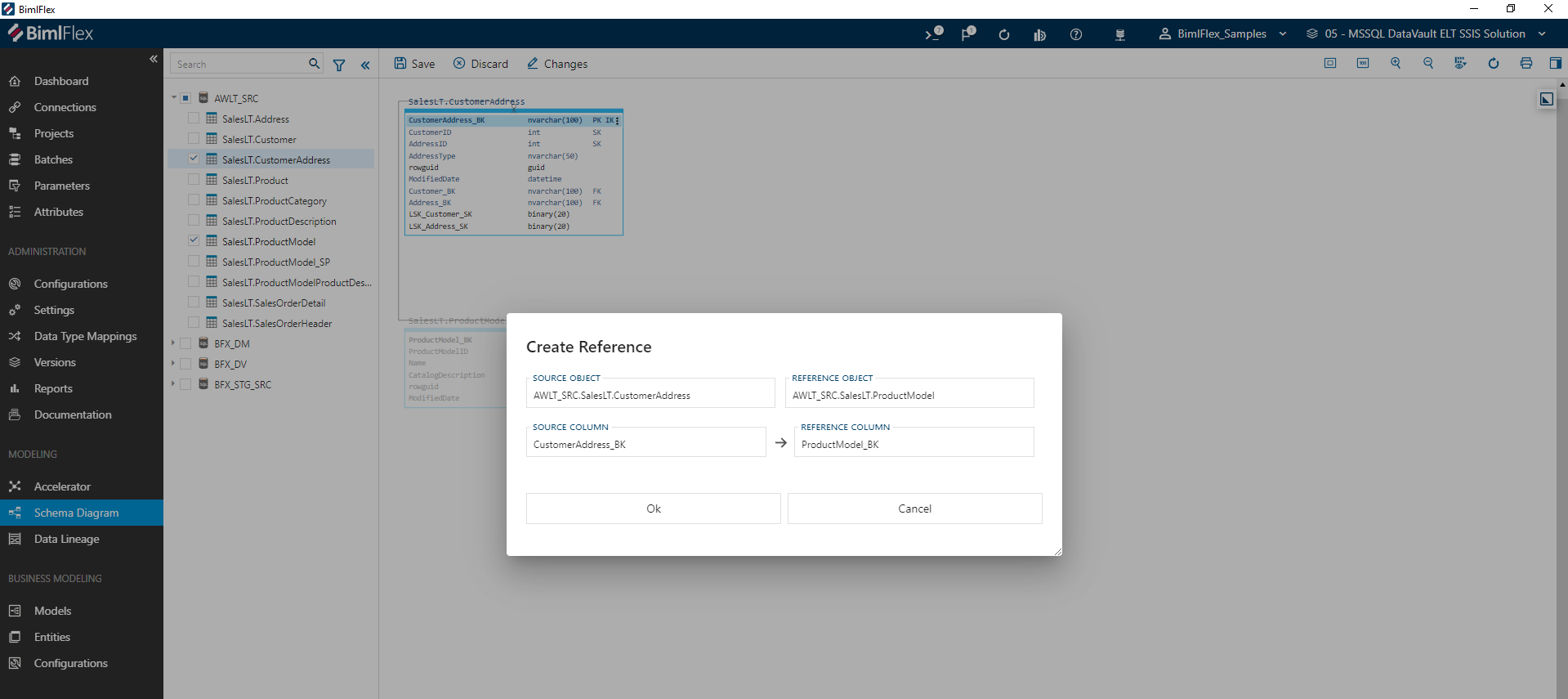 Adding a new reference in the Schema Diagram Designer