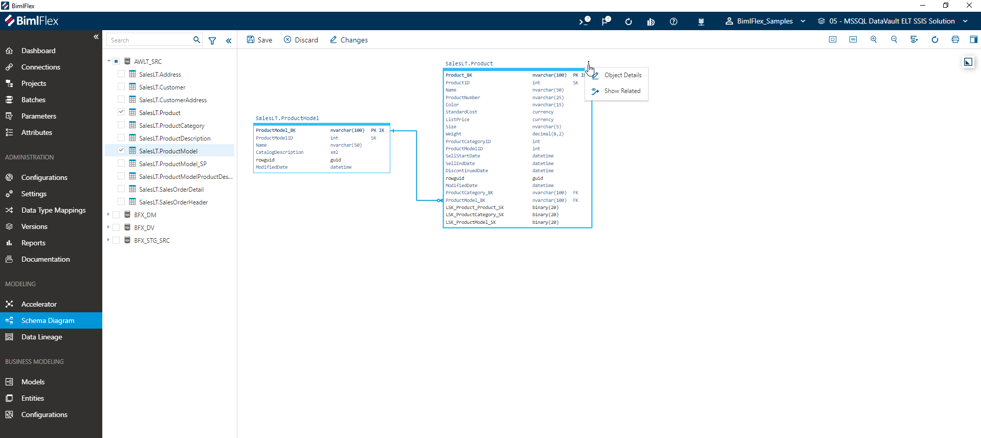 Object Actions in the Schema Diagram Designer