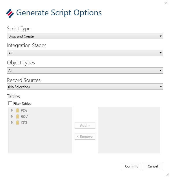 Script Options Dialog