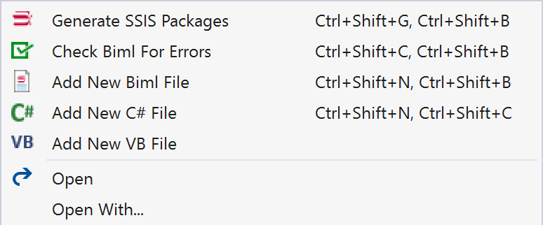 BimlExpress Context Menu on Biml Files