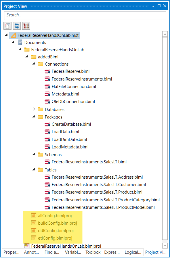 Project View - Highlighted Configuration Files