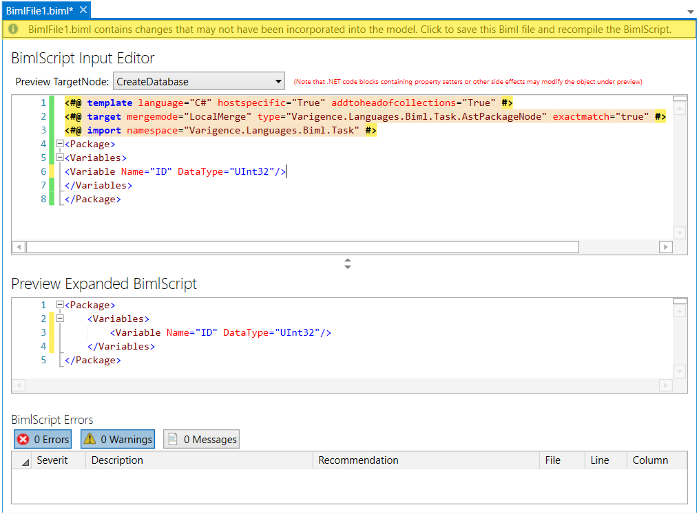 BimlScript Notification Bar