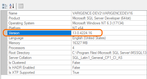 SSMS Properties Version