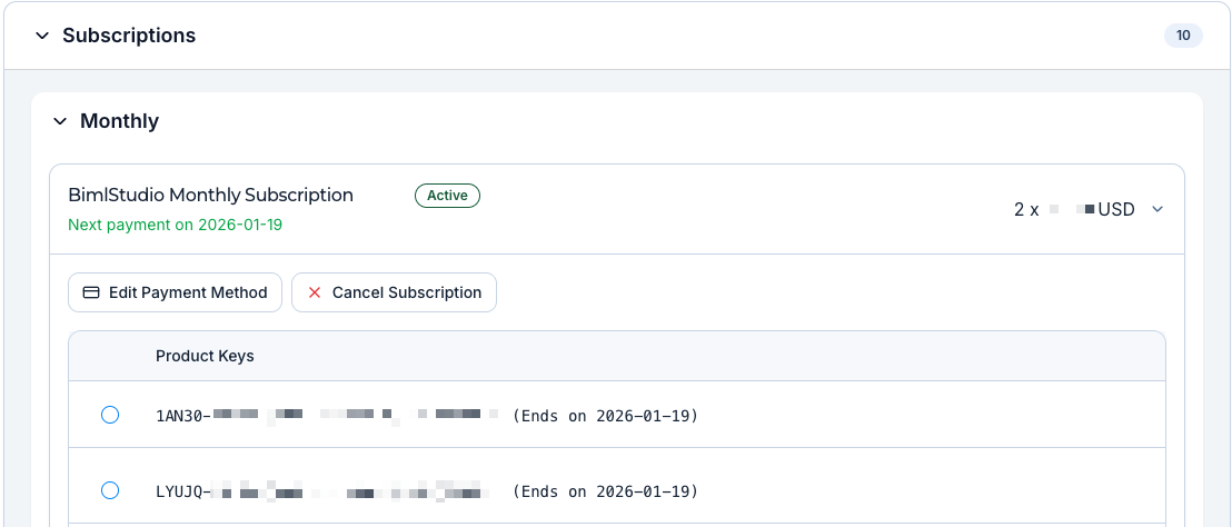 Subscription Management Button Options