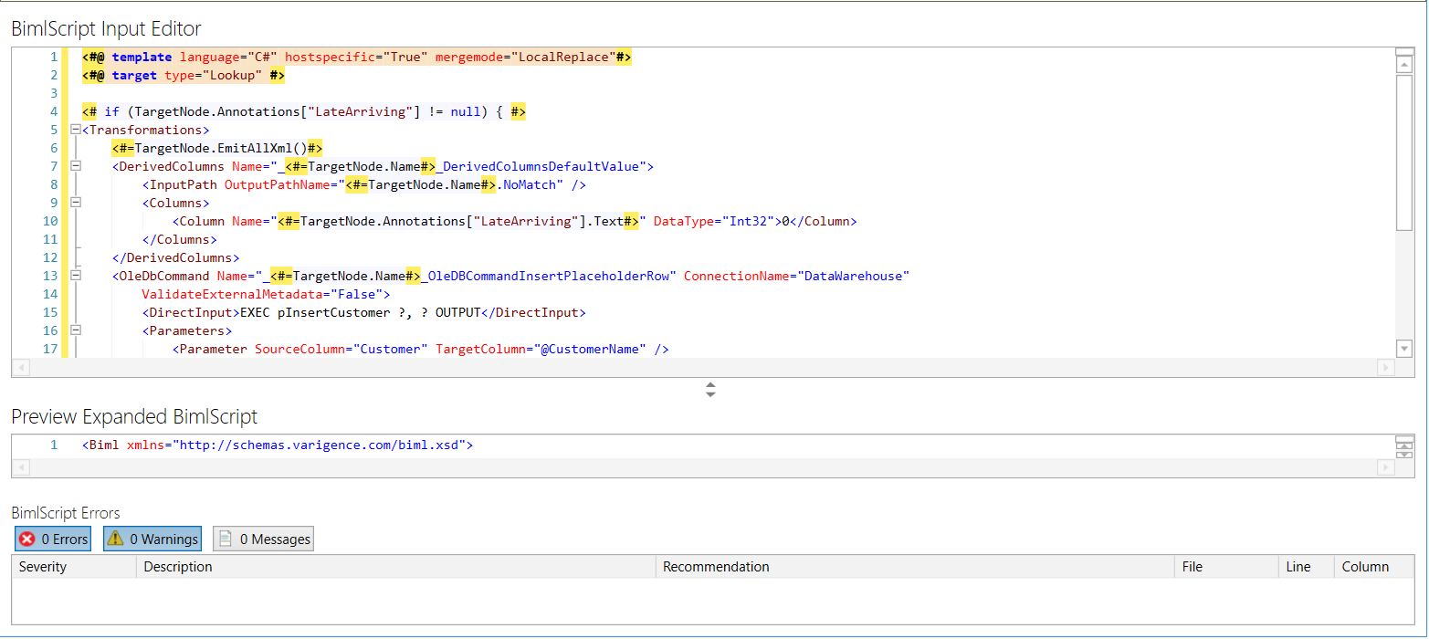 Late Arriving Dimension in BimlScript editor