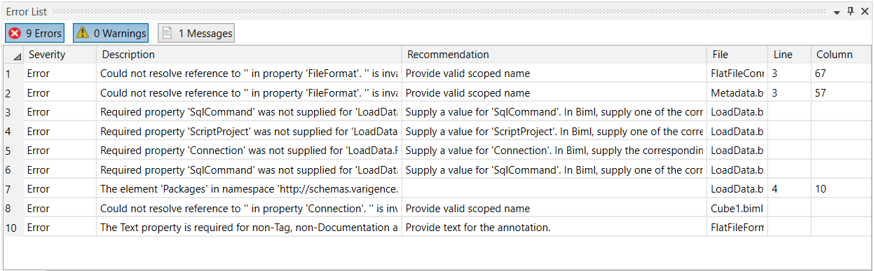 Error List Tool Window