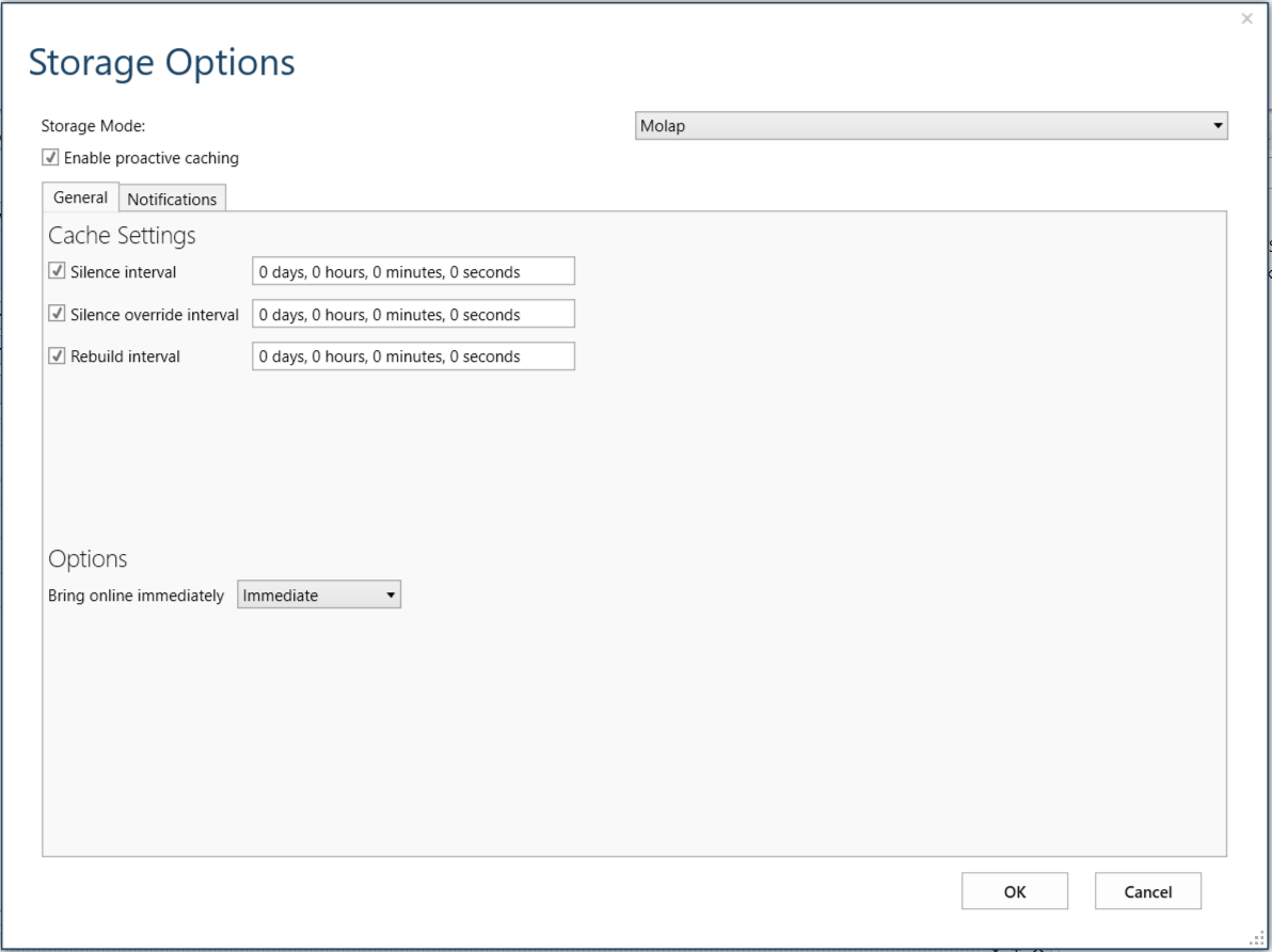 Storage Options Dialog General
