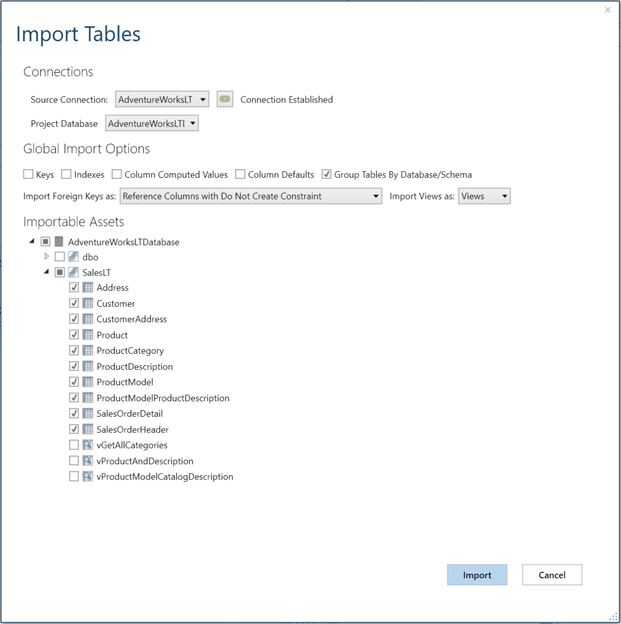 Import Tables Connection Combo