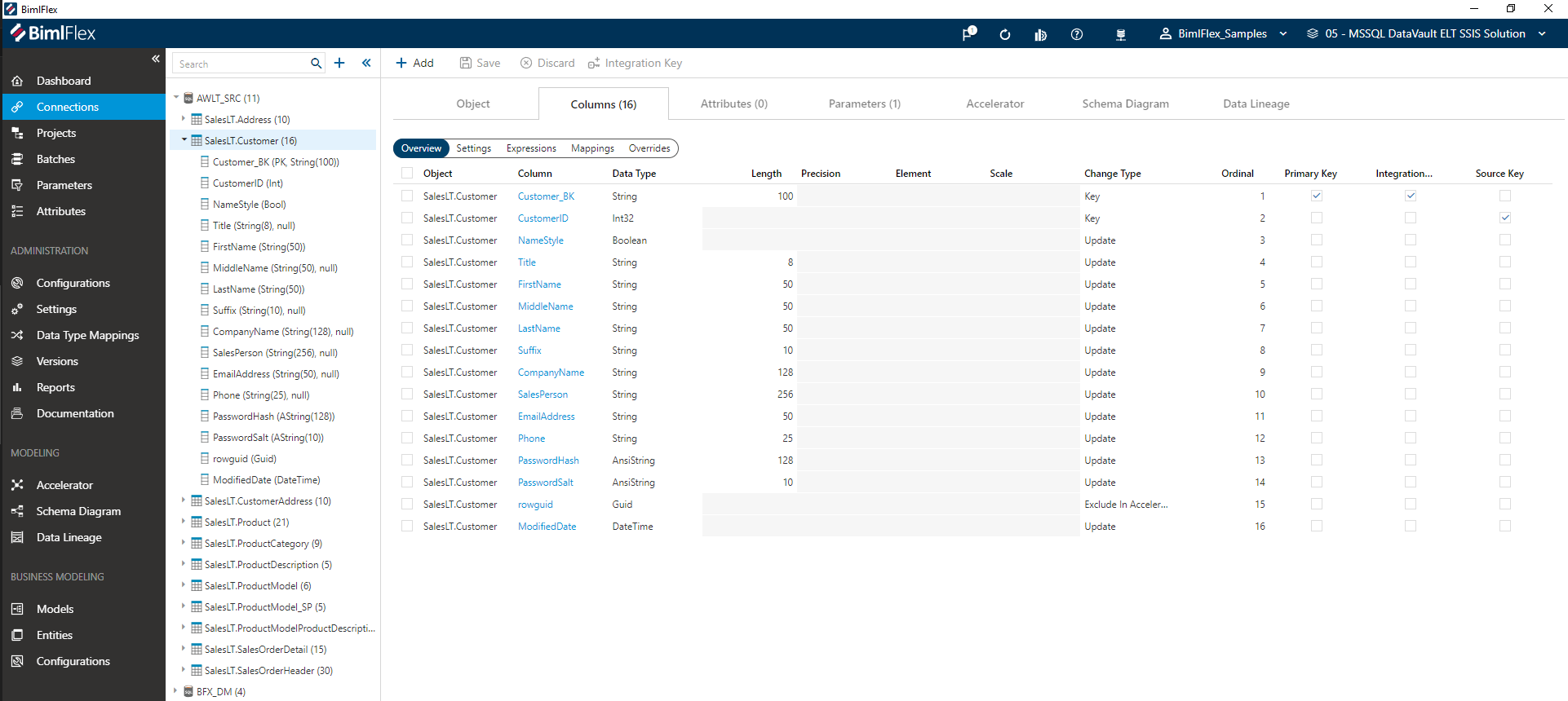 BimlFlex Column Editor - Grid View