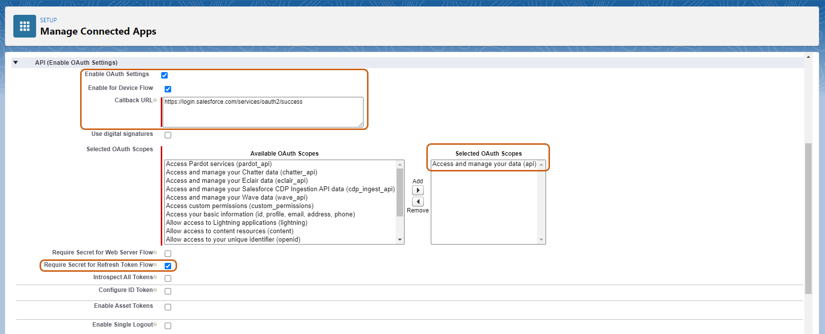 Salesforce New Connected App Required Fields for OData