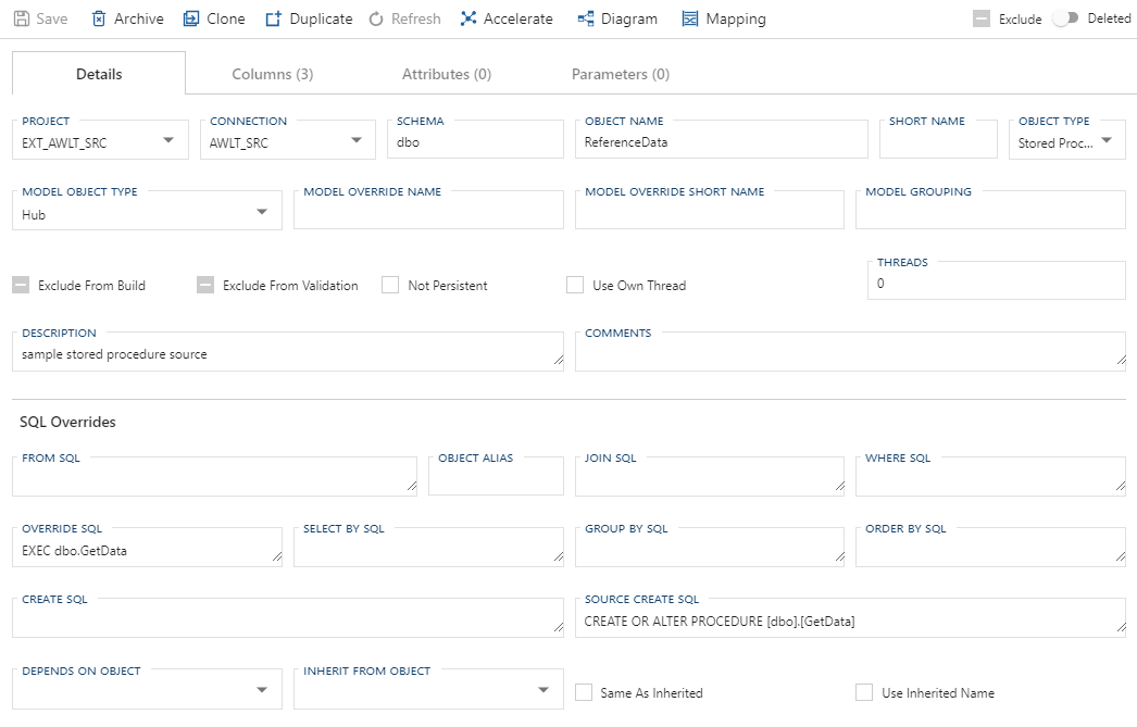 Stored Procedure Source Object Metadata