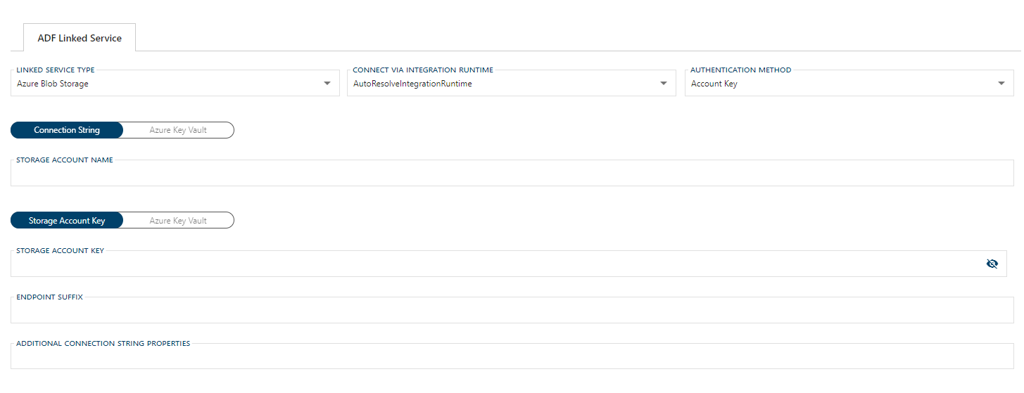 Azure Blob Storage Linked Service Form