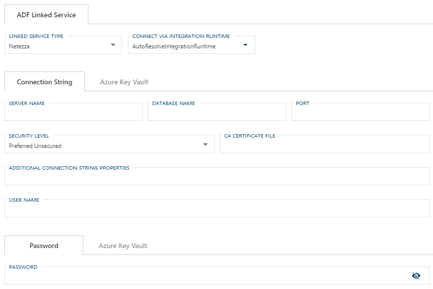 Netezza Linked Service Form