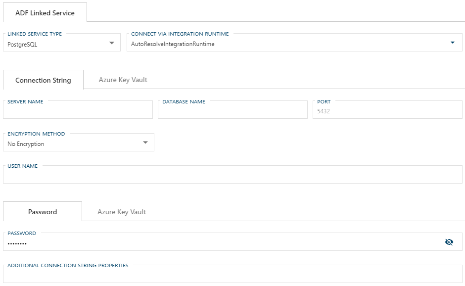 Azure Database for PostgreSQL Linked Service Form