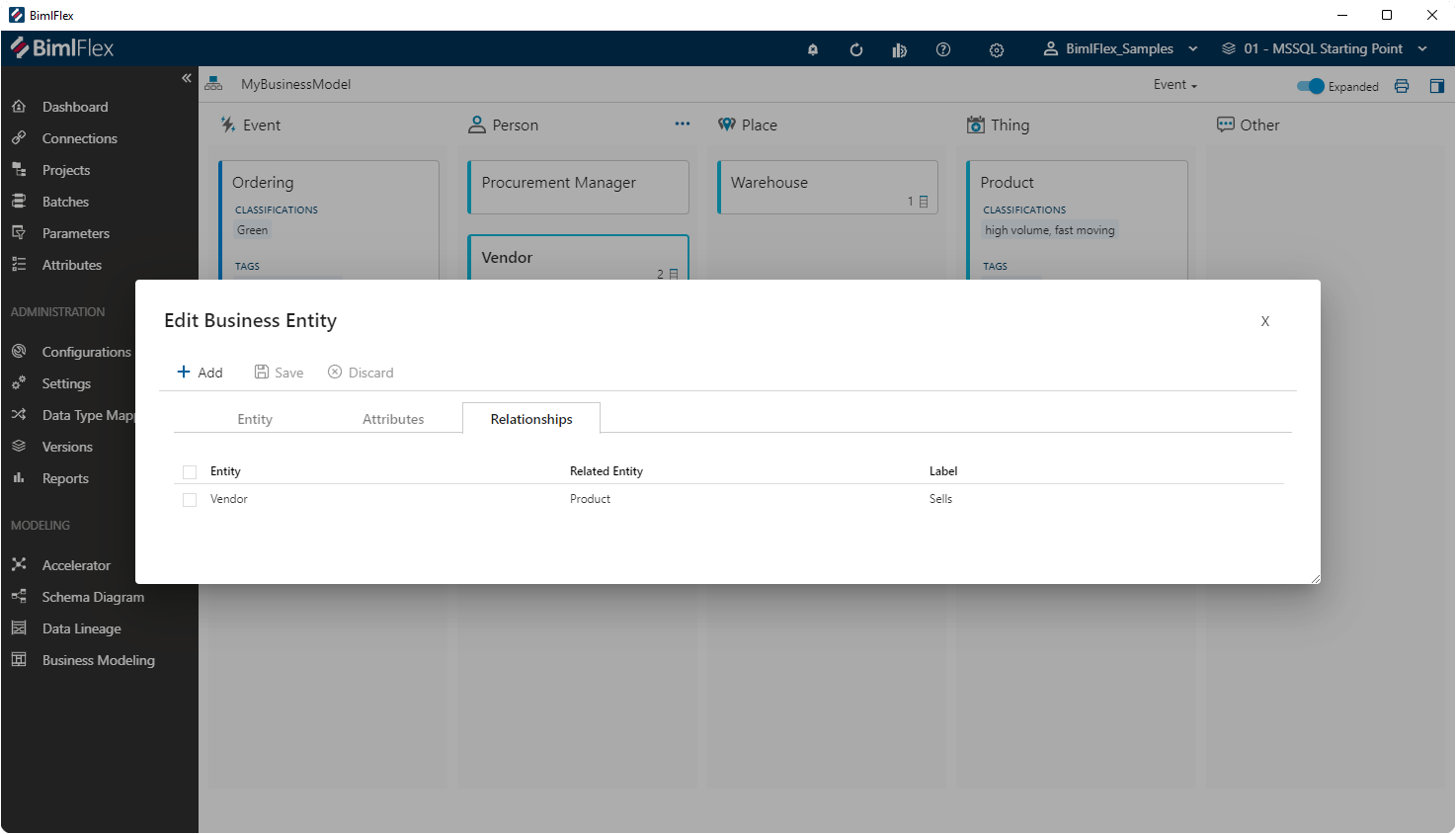 Viewing the relationships for a Business Entity