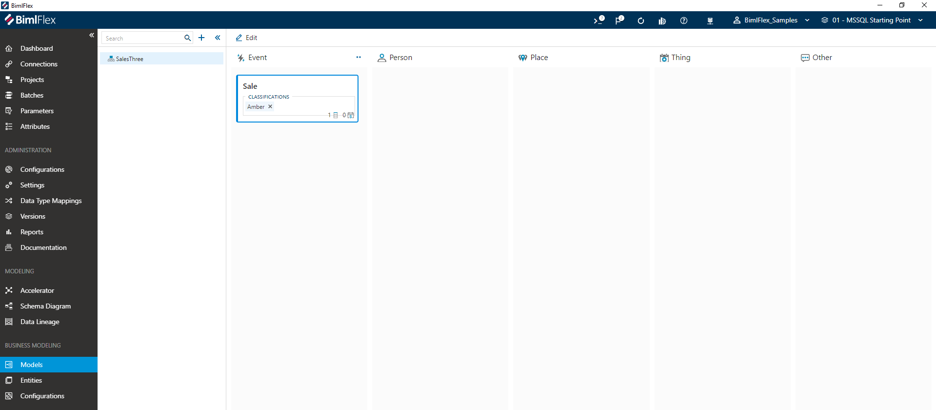 Classifications as visible on a Business Entity