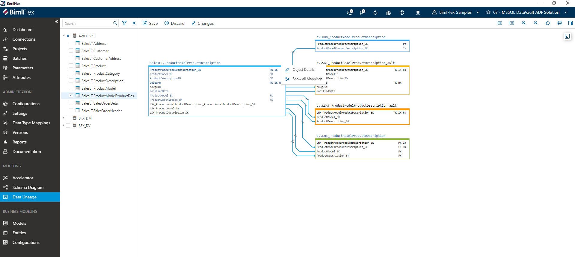 Object Actions in the Data Lineage Designer