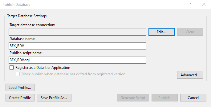 Publish Database Dialog