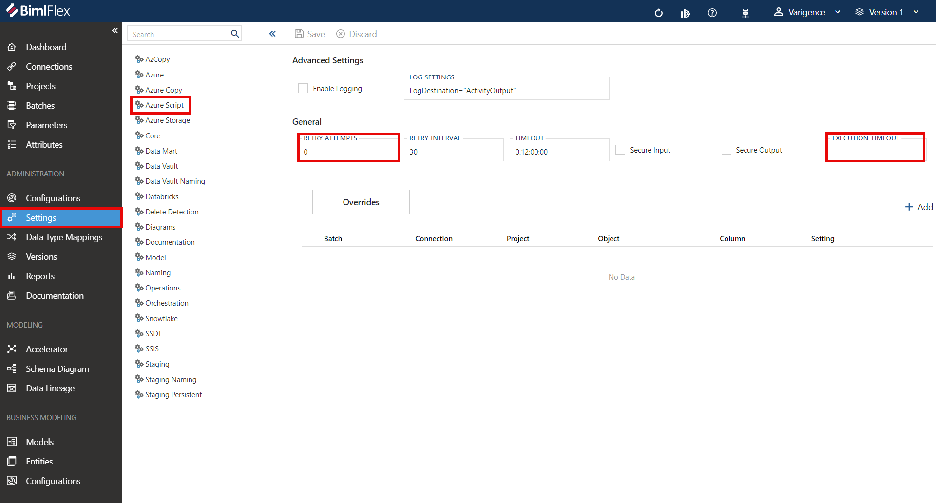 Azure Data Factory Script Execution Timeout Error Screenshot