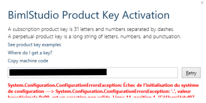 Product Key Activation Error Screenshot