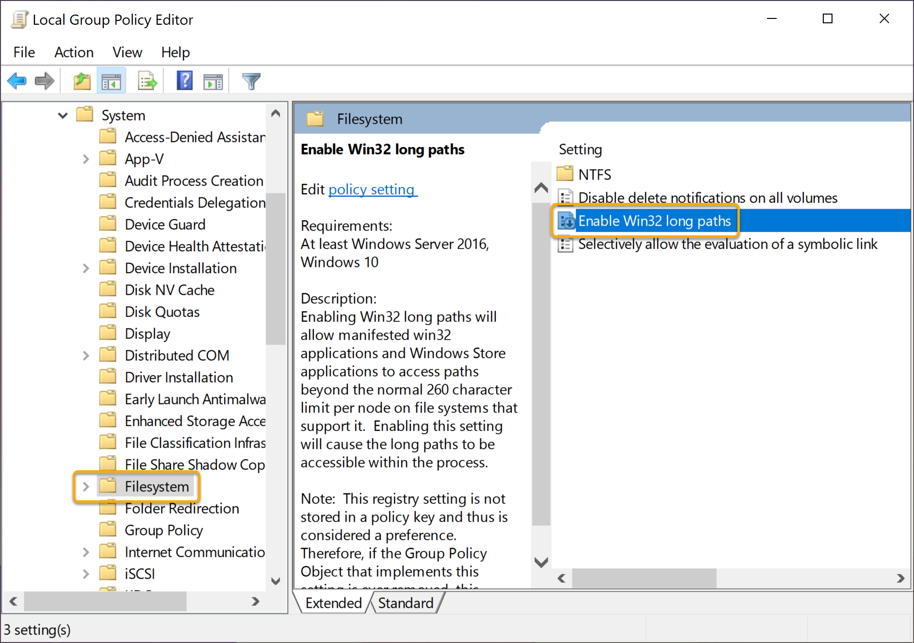 Enable Long File Paths in Group Policy Editor Step 2