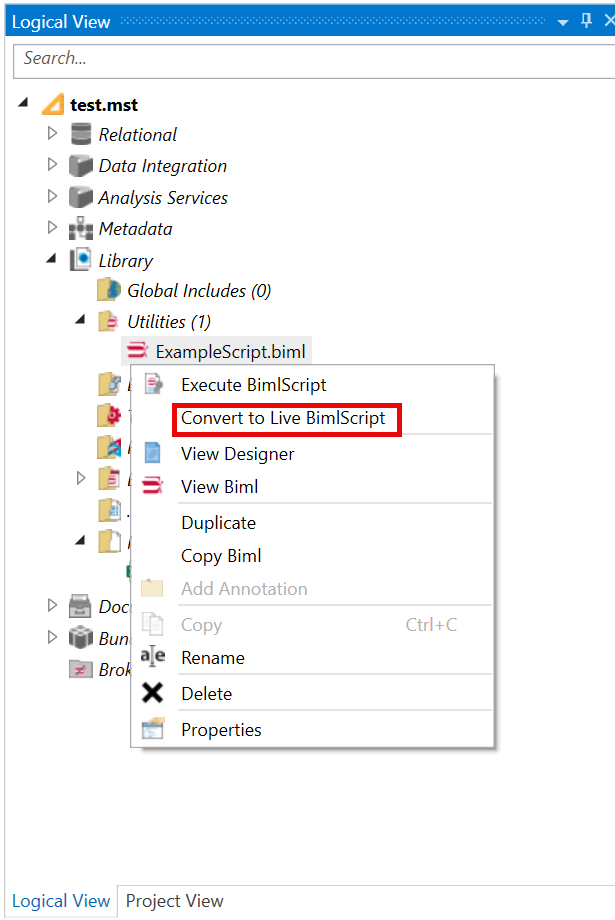 Convert to Live BimlScript